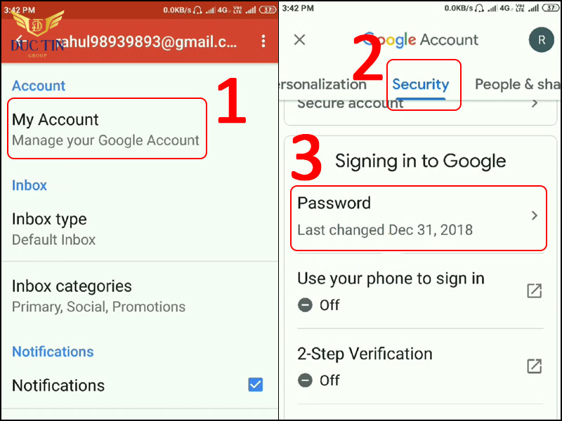 Chọn My Account > Security > Password